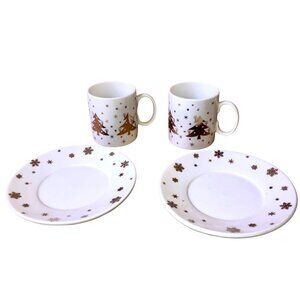 Studio Nova Golden Christmas Tree DEMI Mug Cups + Snack Plate Set Of 2 Holiday